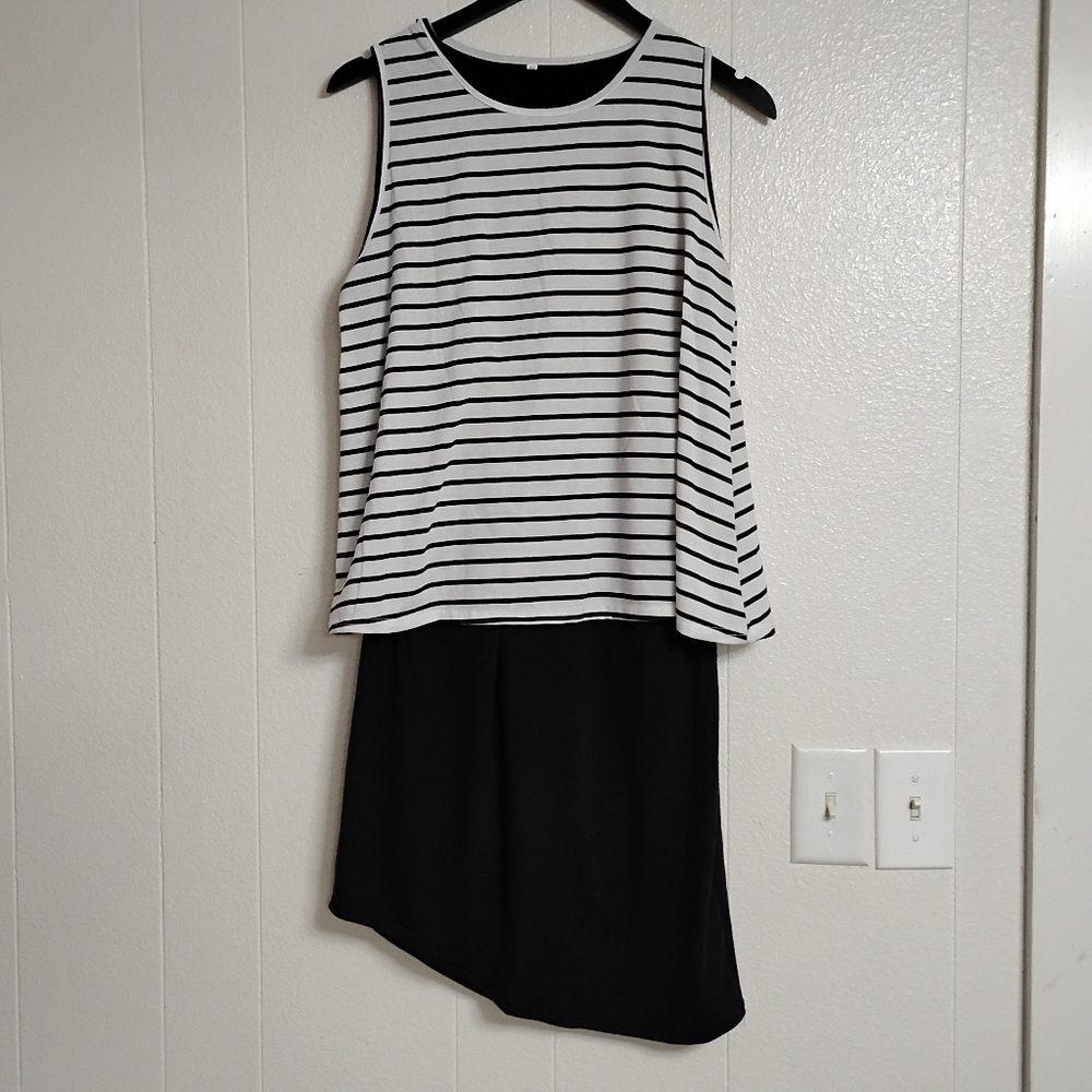Womens tank shirt Midi dress Black white stripe womens xl casual Feminine Classy